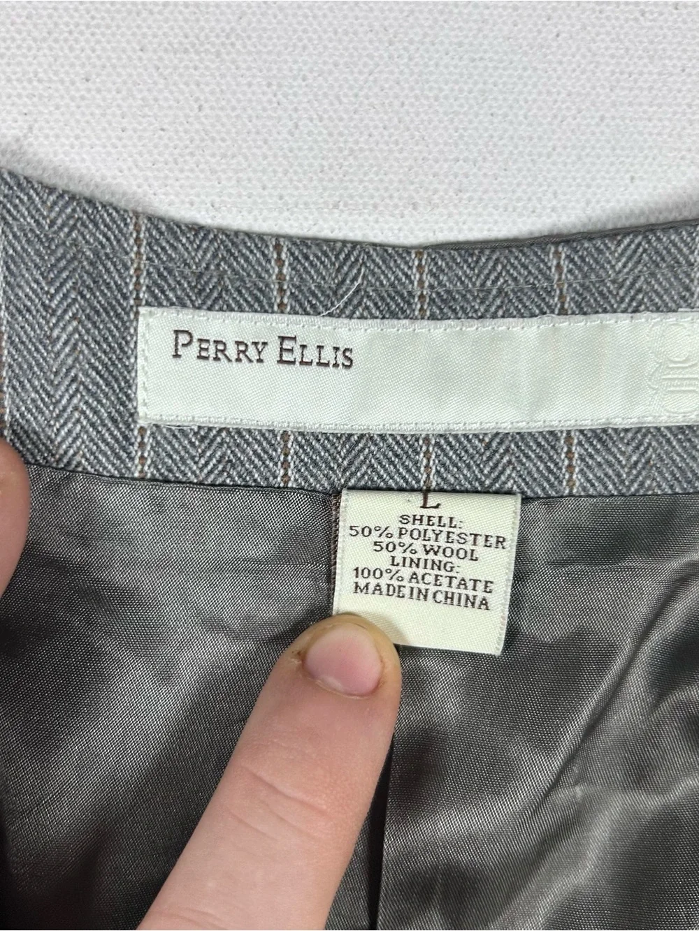 Perry Ellis Suit Vest Gray Herringbone Mens Large Wool Blend